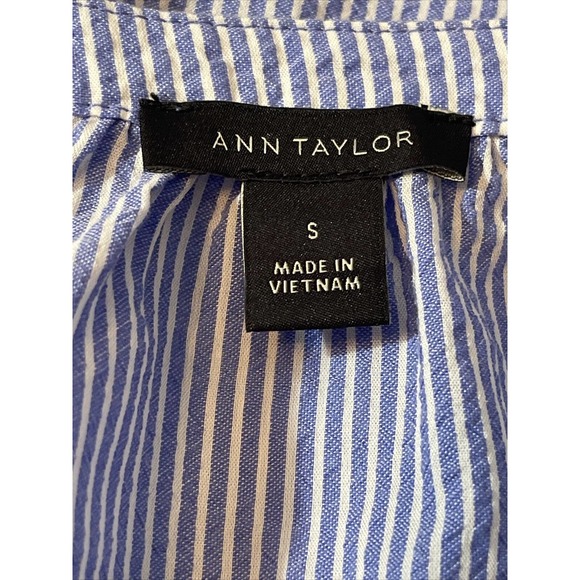 ANN TAYLOR Misses. S Cotton Lyocel Blouse Blue White Stripes - Picture 5 of 8